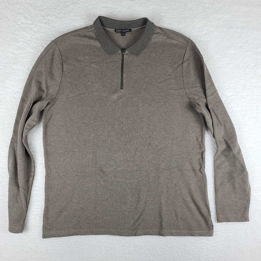 Robert Barakett Sweatshirt Mens Large Taupe Brown Polo Zipper Long‎ Sleeve